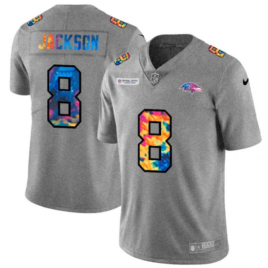 Baltimore Ravens Lamar Jackson 8 Nike 2020 Multicolor Grey NFL Jersey