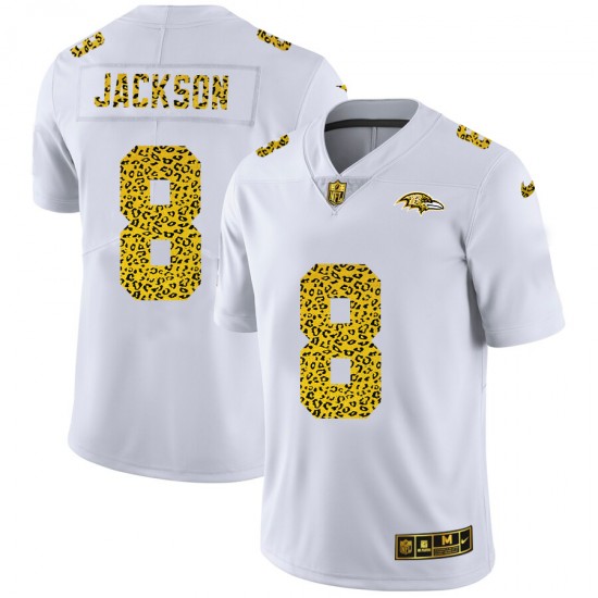 Baltimore Ravens Lamar Jackson 8 Nike Flocked Leopard Print White NFL Jersey