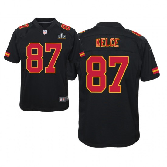 Kansas City Chiefs Travis Kelce 87 Nike Black 2021 Super Bowl LV NFL Jersey