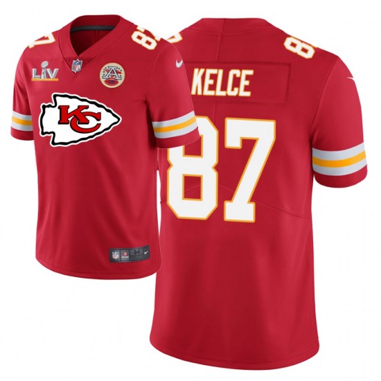 Kansas City Chiefs Travis Kelce 87 Nike Red Team Logo 2021 Super Bowl LV NFL Jersey
