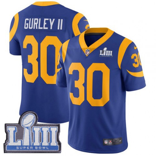 Los Angeles Rams Todd Gurley II 30 Nike Royal 2019 Super Bowl LIII NFL Jersey