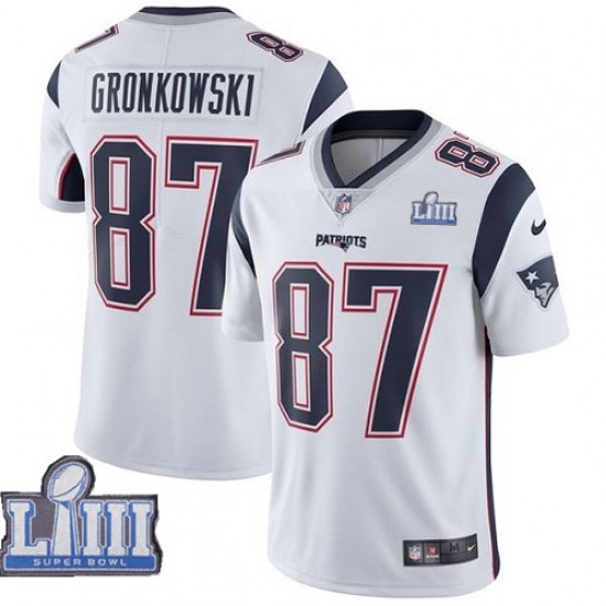 New England Patriots Rob Gronkowski 87 Nike White 2019 Super Bowl LIII NFL Jersey
