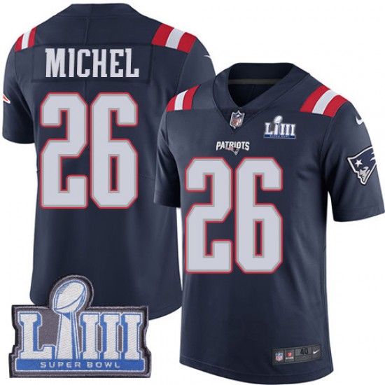 New England Patriots Sony Michel 26 Nike Blue 2019 Super Bowl LIII NFL Jersey