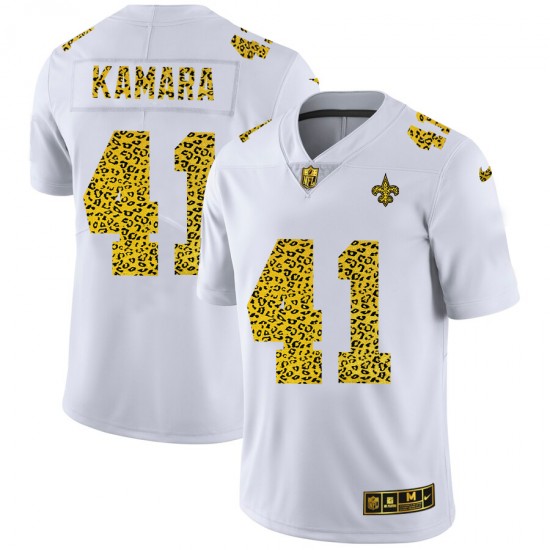 New Orleans Saints Alvin Kamara 41 Nike Flocked Leopard Print White NFL Jersey