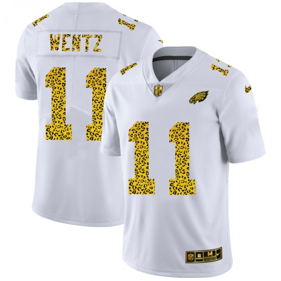 Philadelphia Eagles Carson Wentz 11 Nike Flocked Leopard Print White NFL Jersey