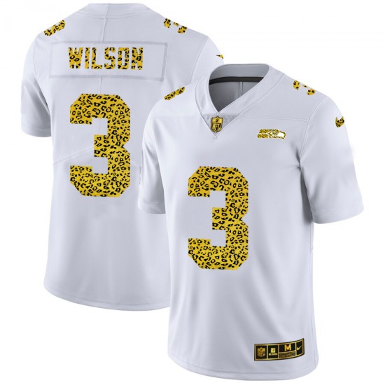 Seattle Seahawks Russell Wilson 3 Nike Flocked Leopard Print White NFL Jersey
