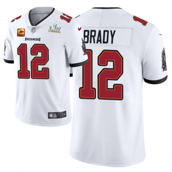 Tampa Bay Buccaneers Tom Brady 12 Nike White 2021 Super Bowl LV Captain Patch NFL Jersey