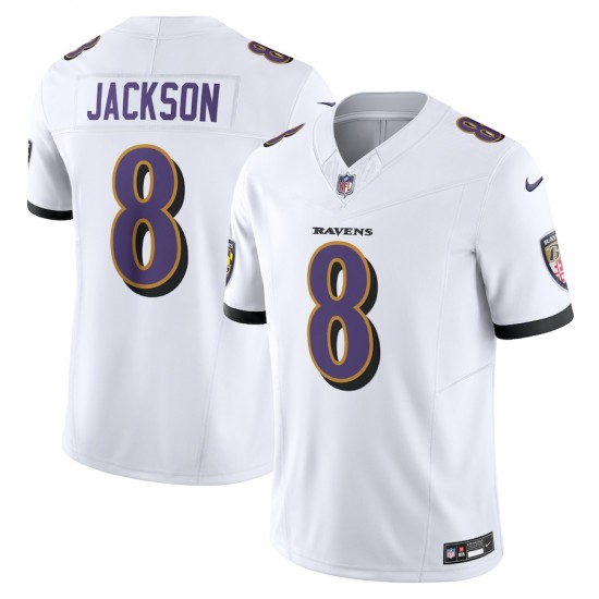 Baltimore Ravens Lamar Jackson Nike 2023 White Vapor F.U.S.E. Limited NFL Jersey
